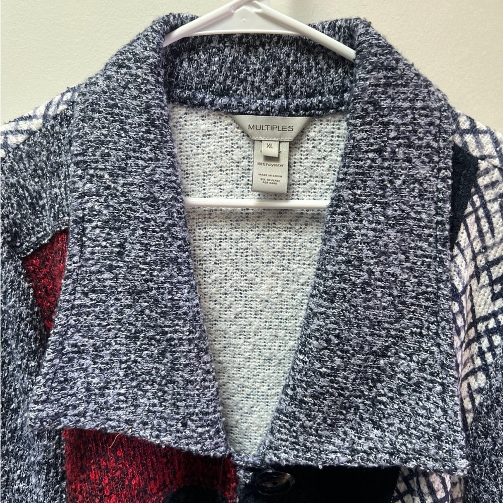 Multiples Patchwork Knit Navy Blue, White, Red Ca… - image 2